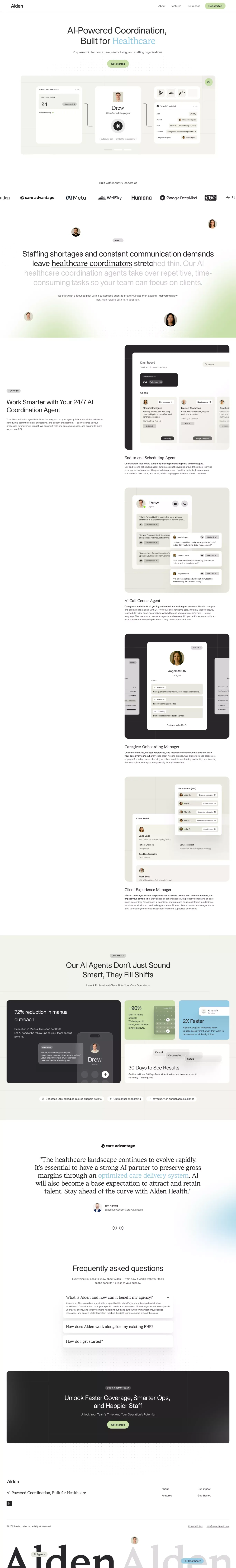 Alden landing page screenshot showcasing Health & Fitness and Tech design