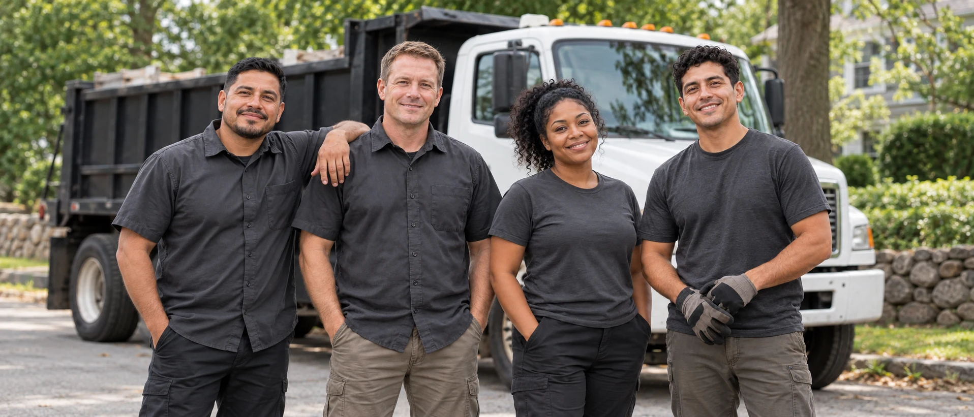 The ClearSpace crew standing together beside an unbranded truck on a residential street.