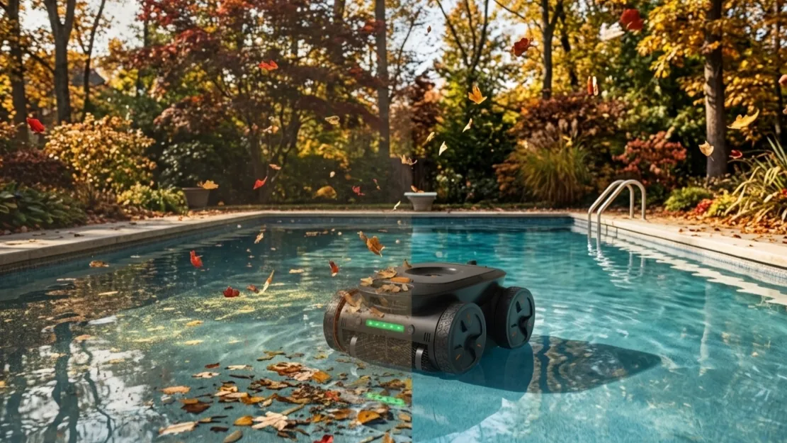 Before and after pool cleaning showing recurring debris problems 