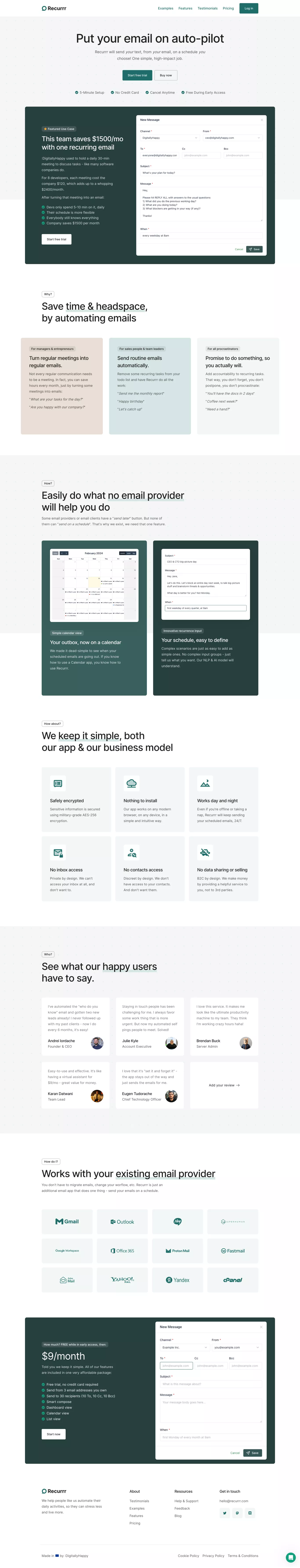 Recurrr landing page screenshot showcasing Tech design