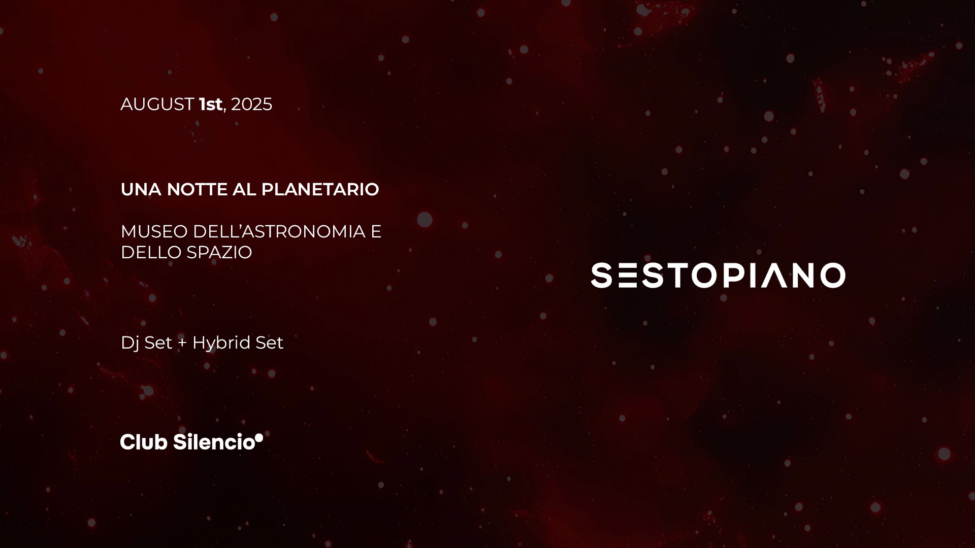 Sestopiano Torino è un progetto dedicato alla creazione di eventi Torino innovativi. Le nostre serate Torino combinano musica Torino, musica elettronica Torino e DJ set live in format esclusivi.  Se cerchi una discoteca Torino diversa o ti stai chiedendo cosa fare a Torino, i nostri Sestopiano eventi sono tra le migliori feste Torino per chi vuole vivere un’esperienza Torino autentica.  Scopri il prossimo evento Sestopiano, seguici sui social e su Instagram, e partecipa ai migliori Events Turin nel cuore di Torino Centro.