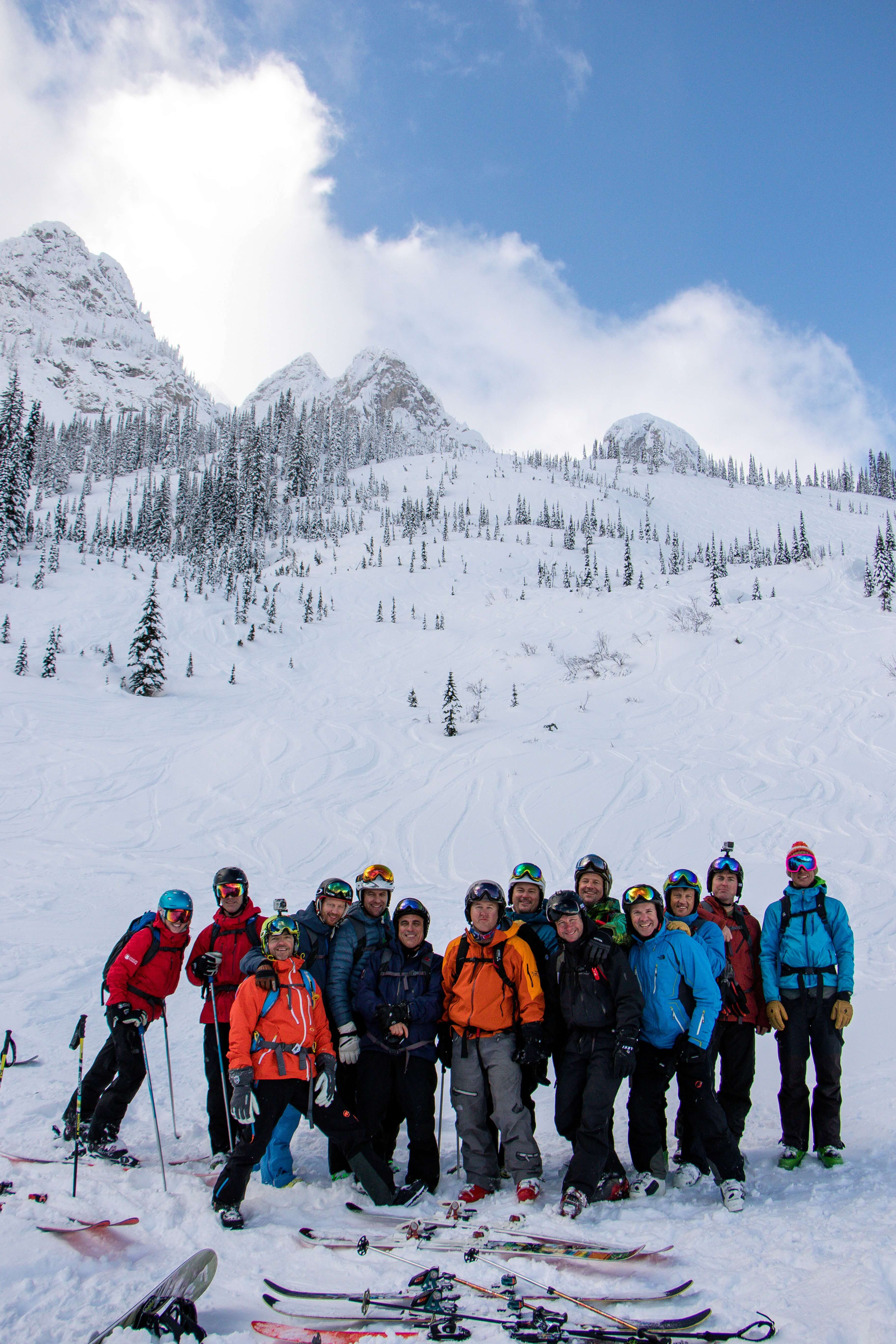 Group portrait at the base of a snowy mountain
