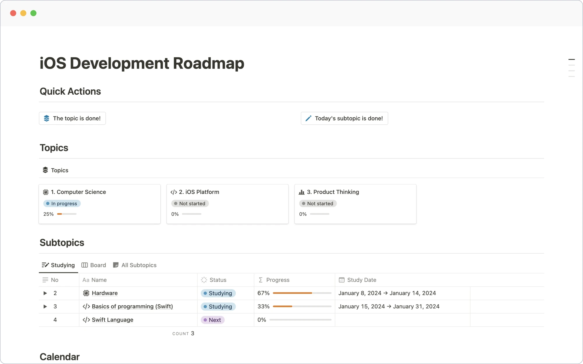 iOS Development Roadmap Notion template