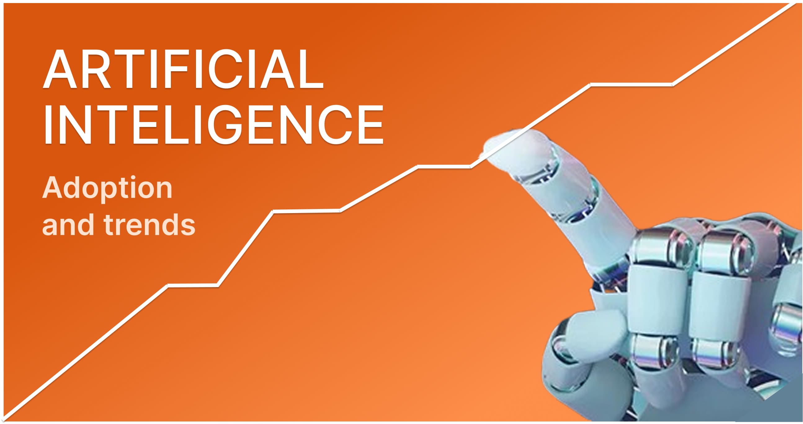 Concept image of AI growth showing a robotic hand and upward trend line for artificial intelligence adoption.