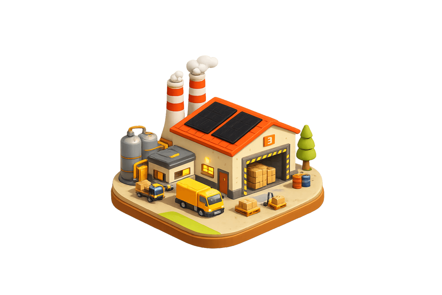 Illustration qui représente une usine avec des panneaux solaires sur le toit