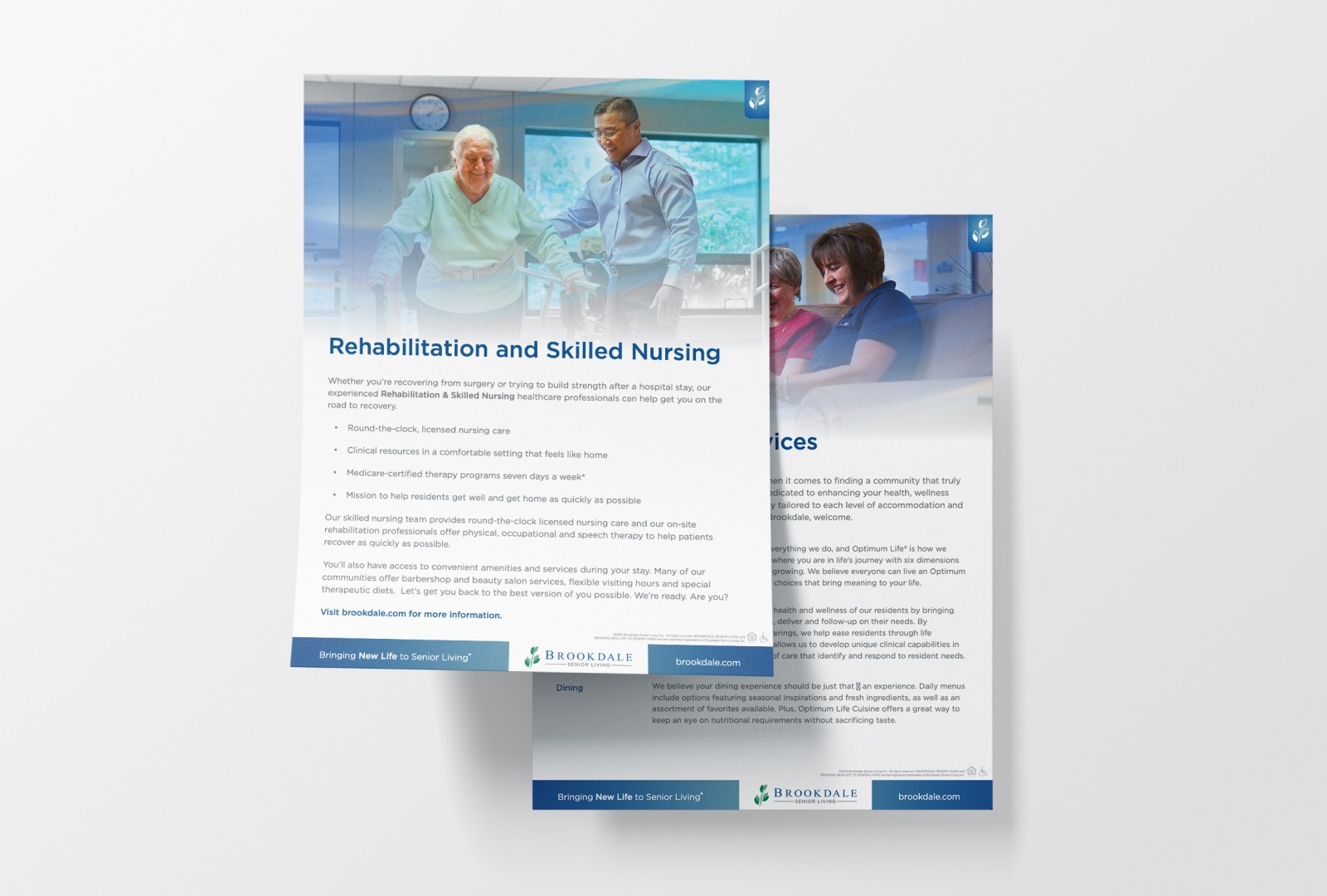 Brookdale Senior Living benefits flyer showcasing their new branding in an A4 paper size