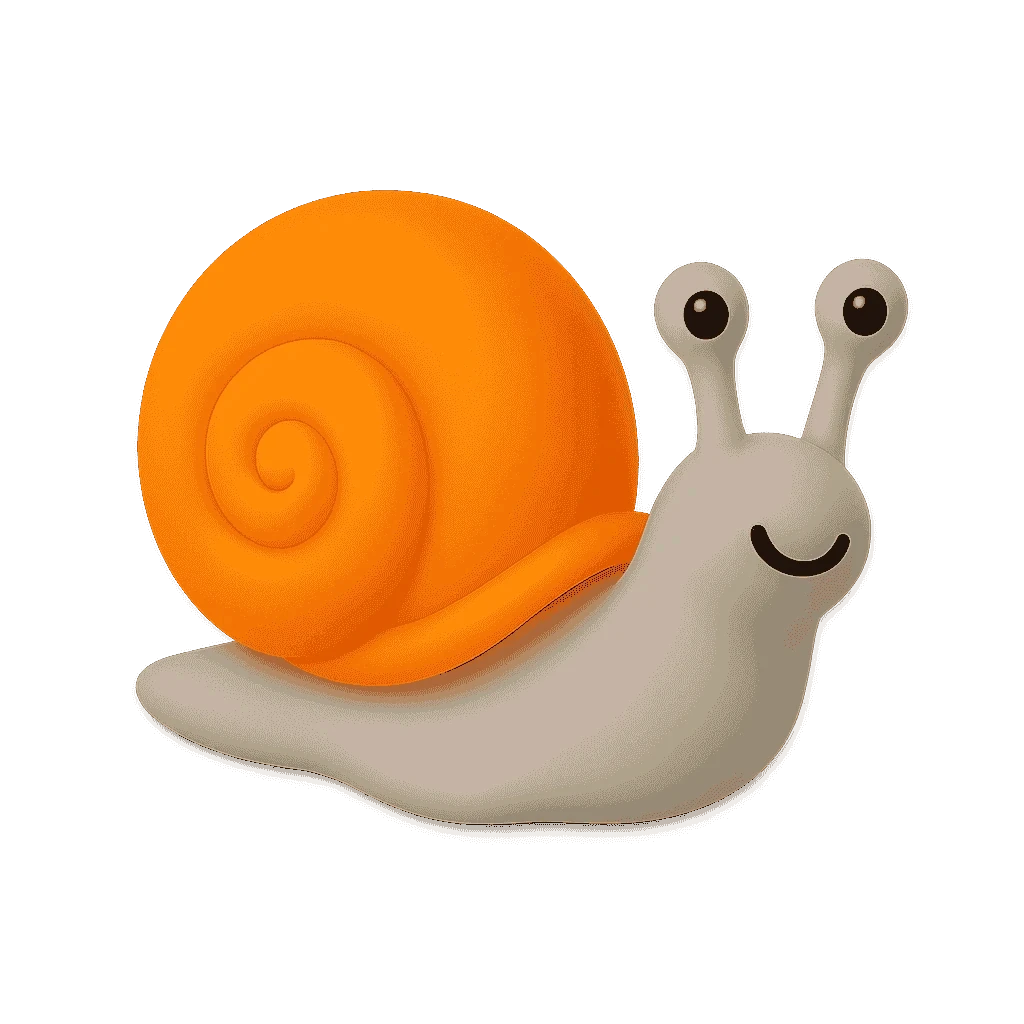Cute 3D orange snail mascot with smiling face