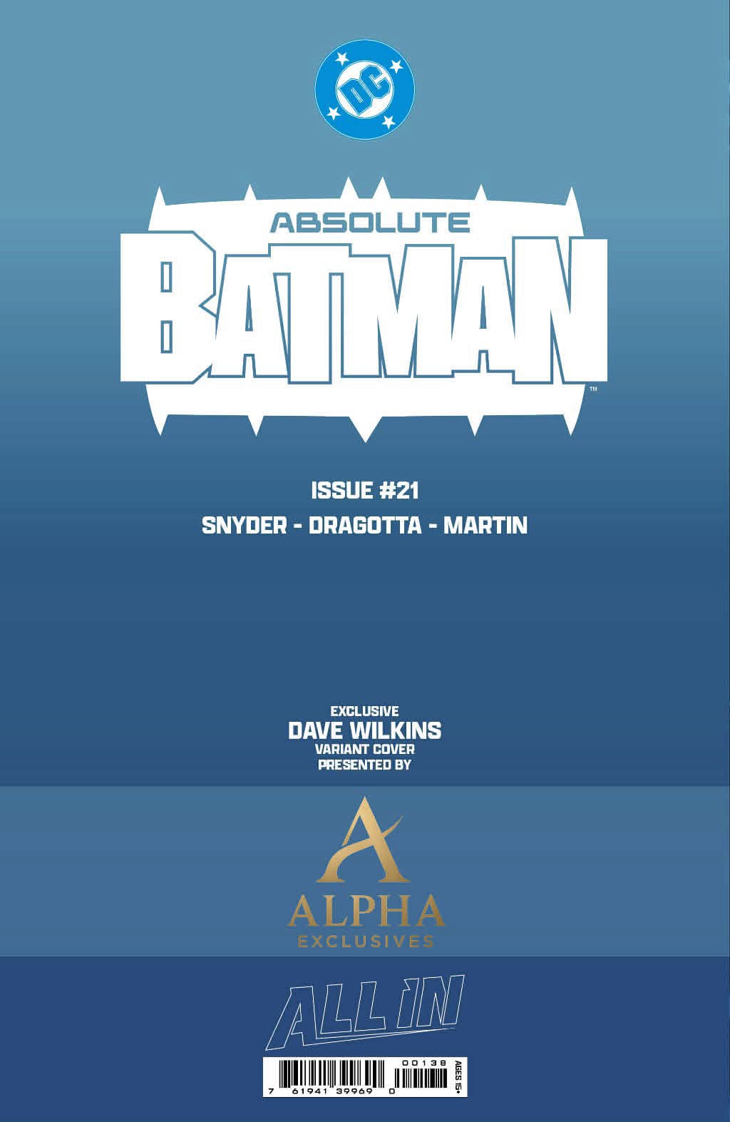 Back cover of Absolute Batman #21 Dave Wilkins HeroesCon Exclusive Close-Up Virgin Variant, DC Comics pre-order edition.