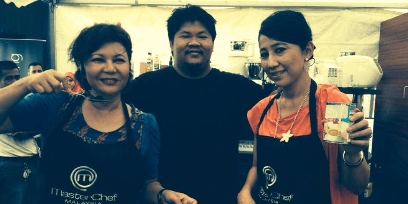 Ahong during Masterchef competition along with two other contestants.