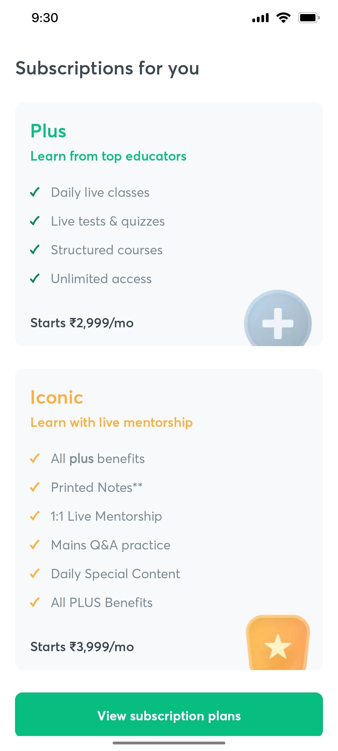 Unacademy Subscription for You Screen