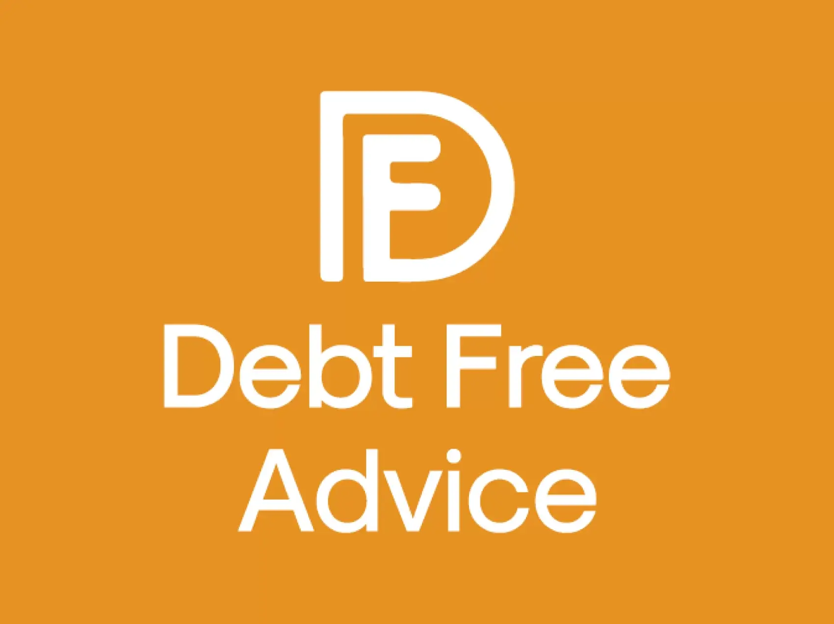 Image of white Debt Free Advice logo on an orange background