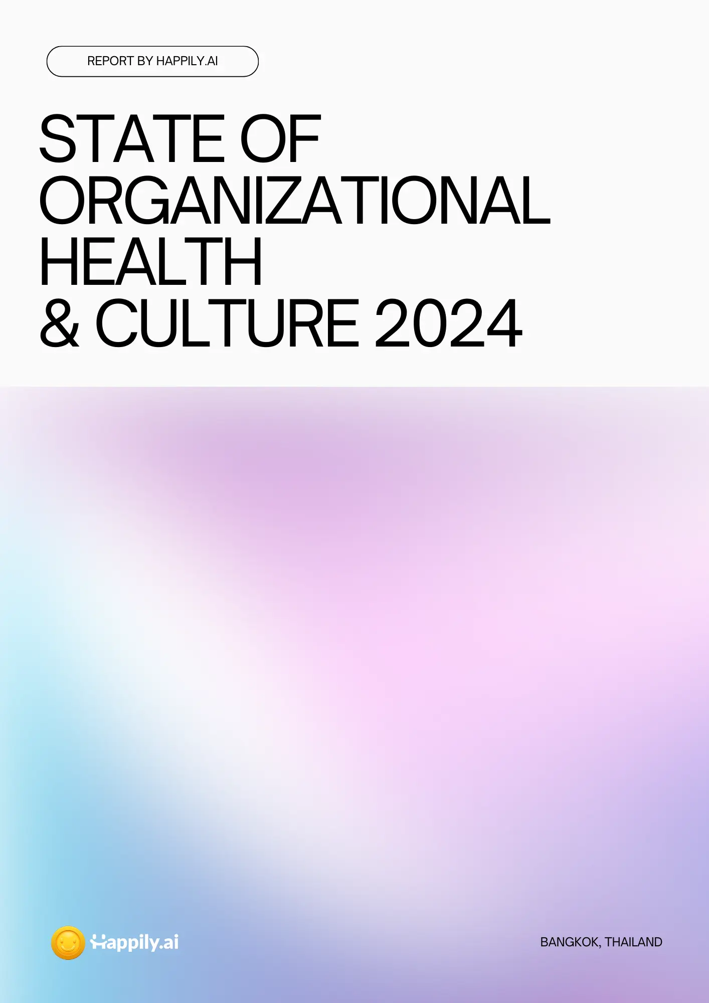 Report titled "State of Organizational Health & Culture 2024" with a soft, colorful gradient background.