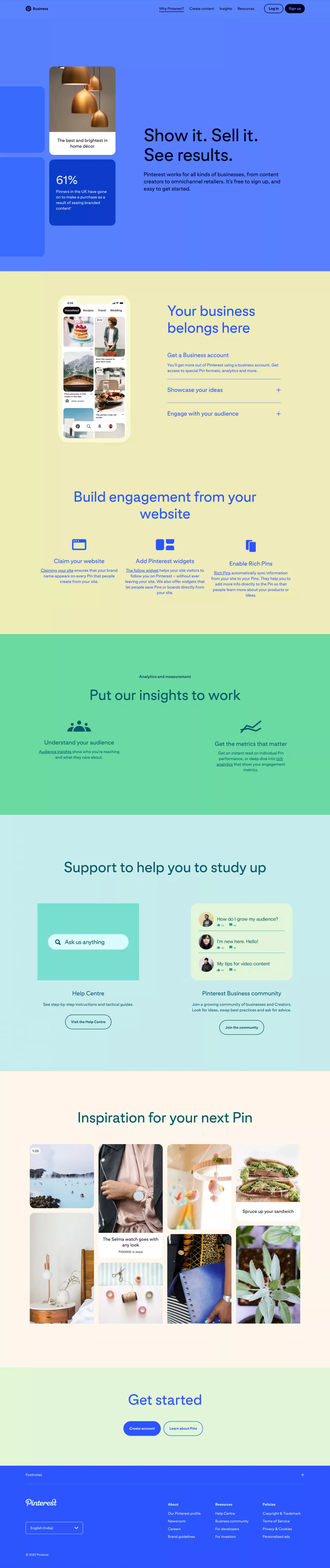 Get started landing page screenshot showcasing Design and Marketing design