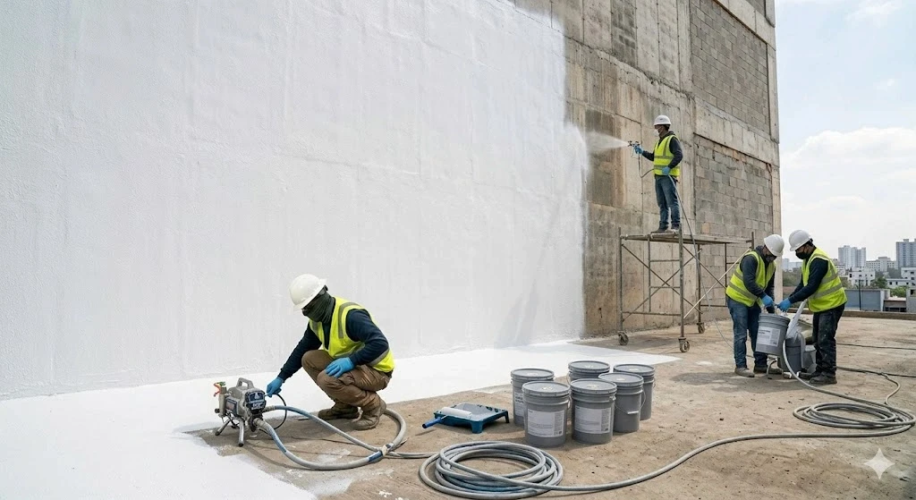 Elastomeric waterproofing coating application on a Fort Lauderdale building exterior — Planet Construction FL