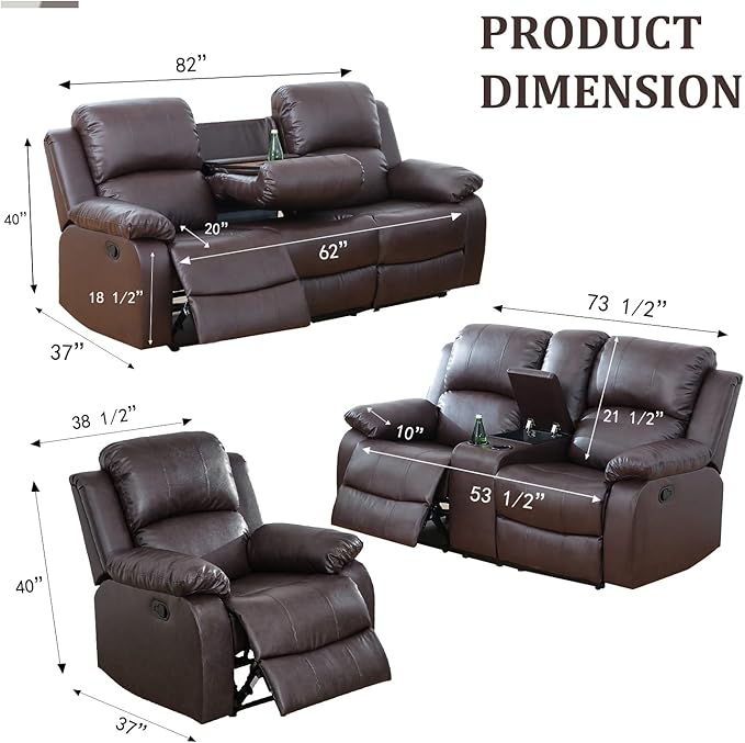 Brown leather couch and loveseat set, featuring a sleek design with plush cushions, perfect for a modern or traditional living room setup.