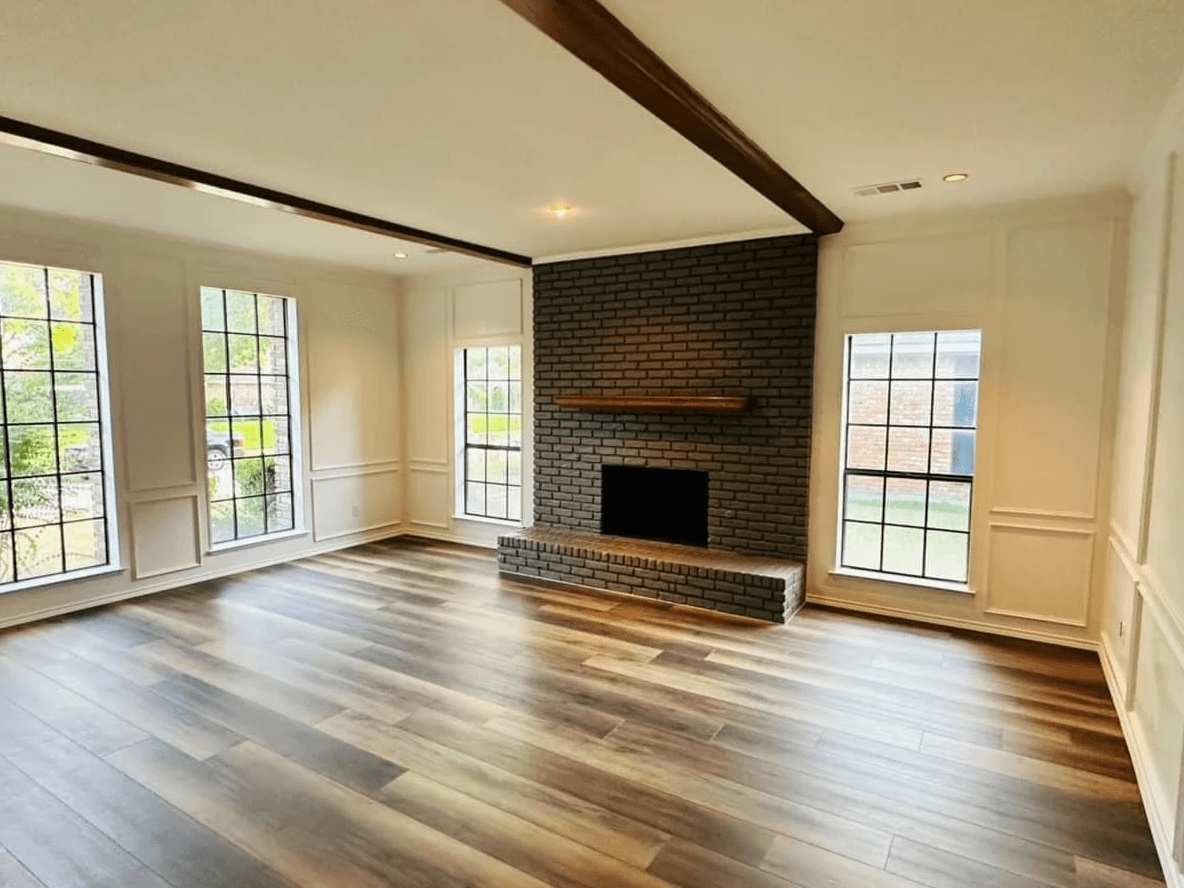 Aliving room after a home renovation in Dallas, Texas.