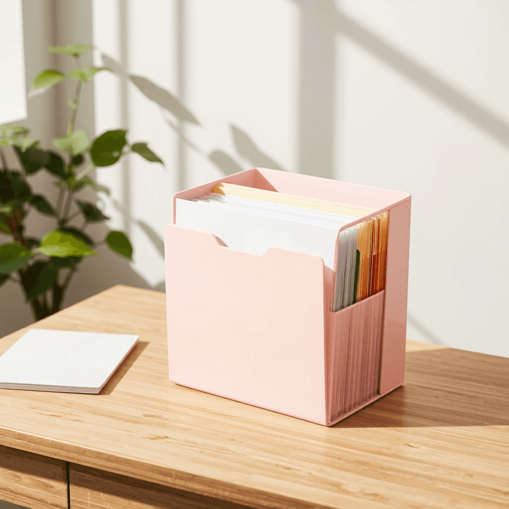 product photography of a file organizer with tabs for documents