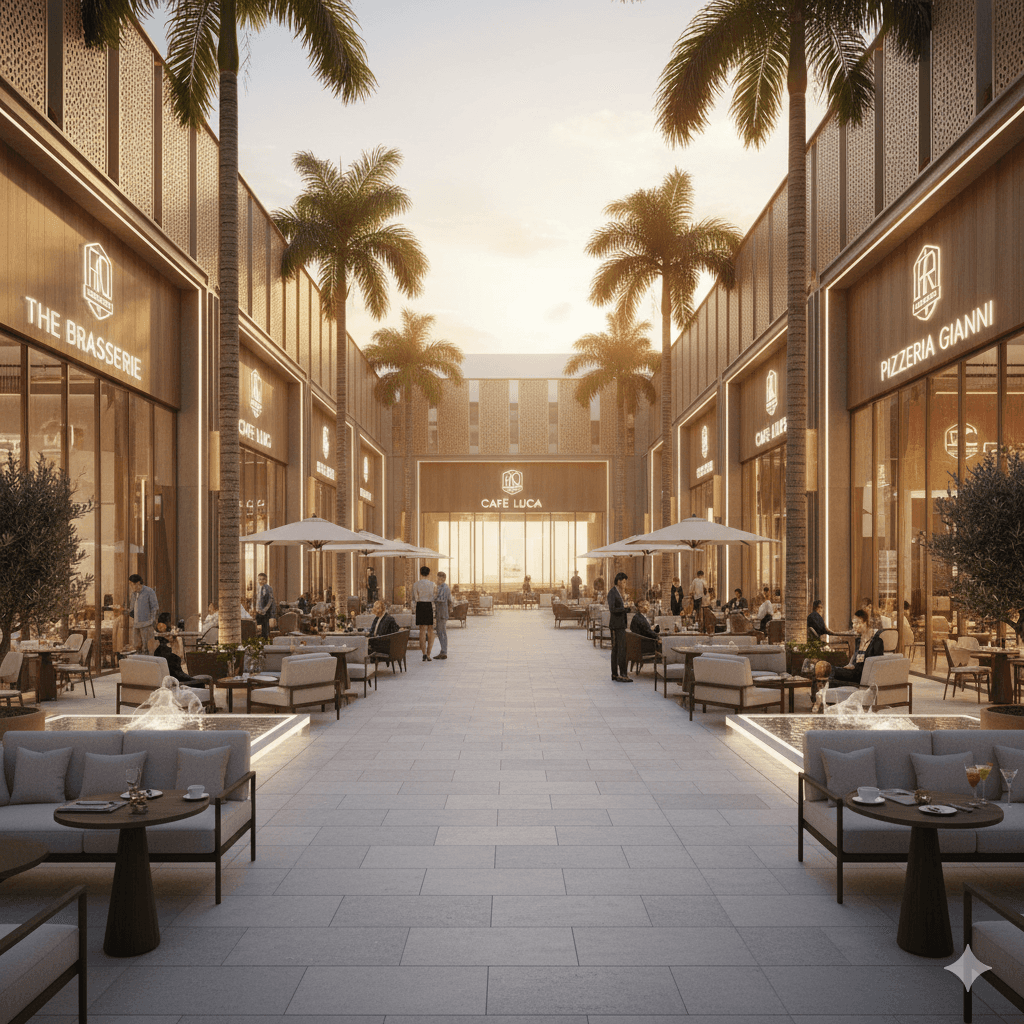 Stylish outdoor seating and gourmet Food & Beverage avenue at M3M Capital Walk