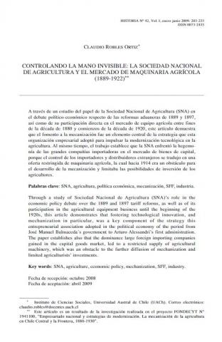 Controlando la mano invisible: La Sociedad Nacional de Agricultura y el mercado de maquinaria agrícola (1889-1922)