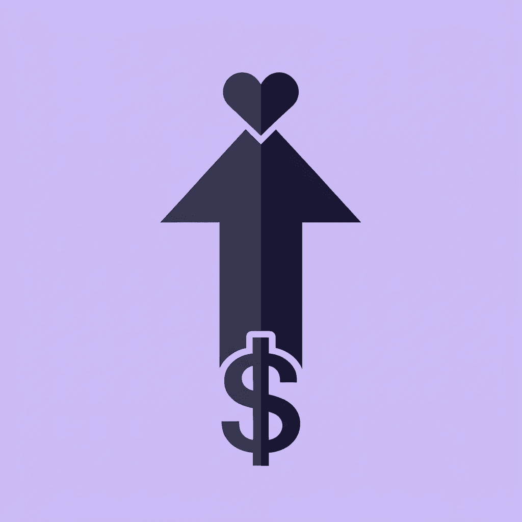 Upward arrow showing growth with labor cost reduction and employee satisfaction improvement metrics