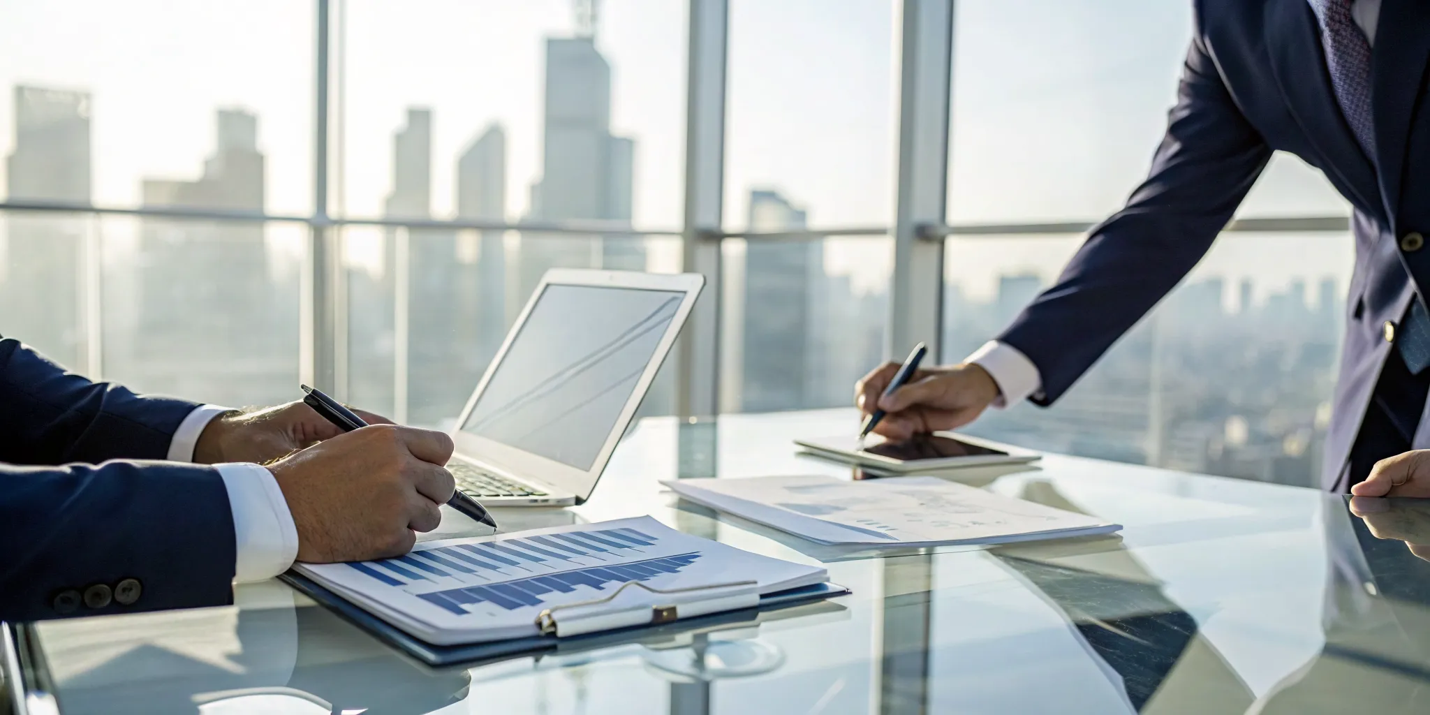An investor analyzing charts on a laptop to buy structured investment notes.