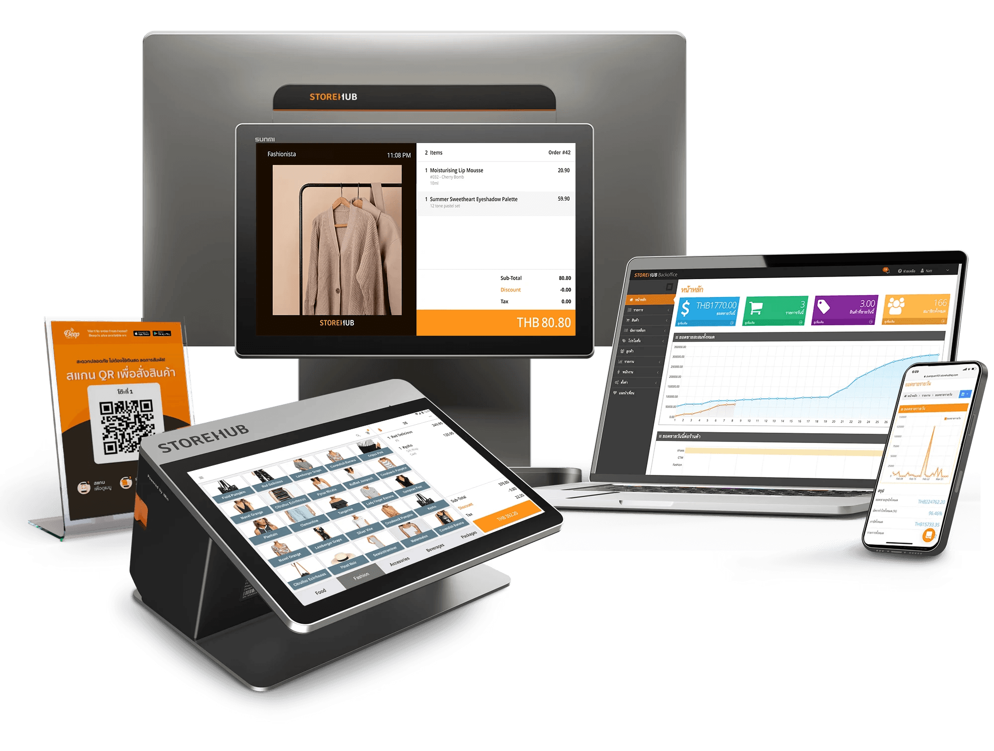 StoreHub cloud-based POS system ecosystem with hardware, analytics dashboard, mobile app, and e-Invoicing ready support in Thailand.