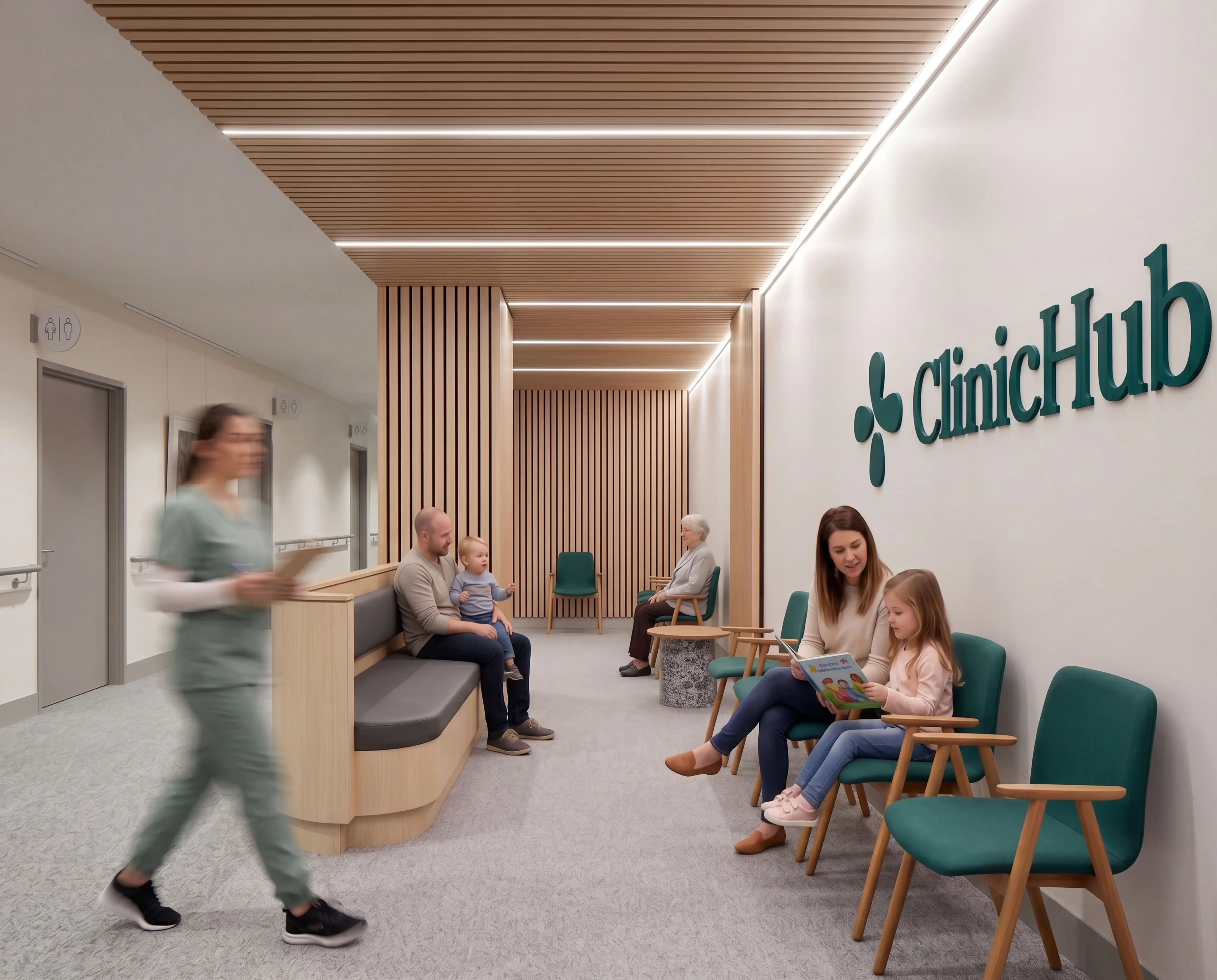 A clinic with people waiting inside