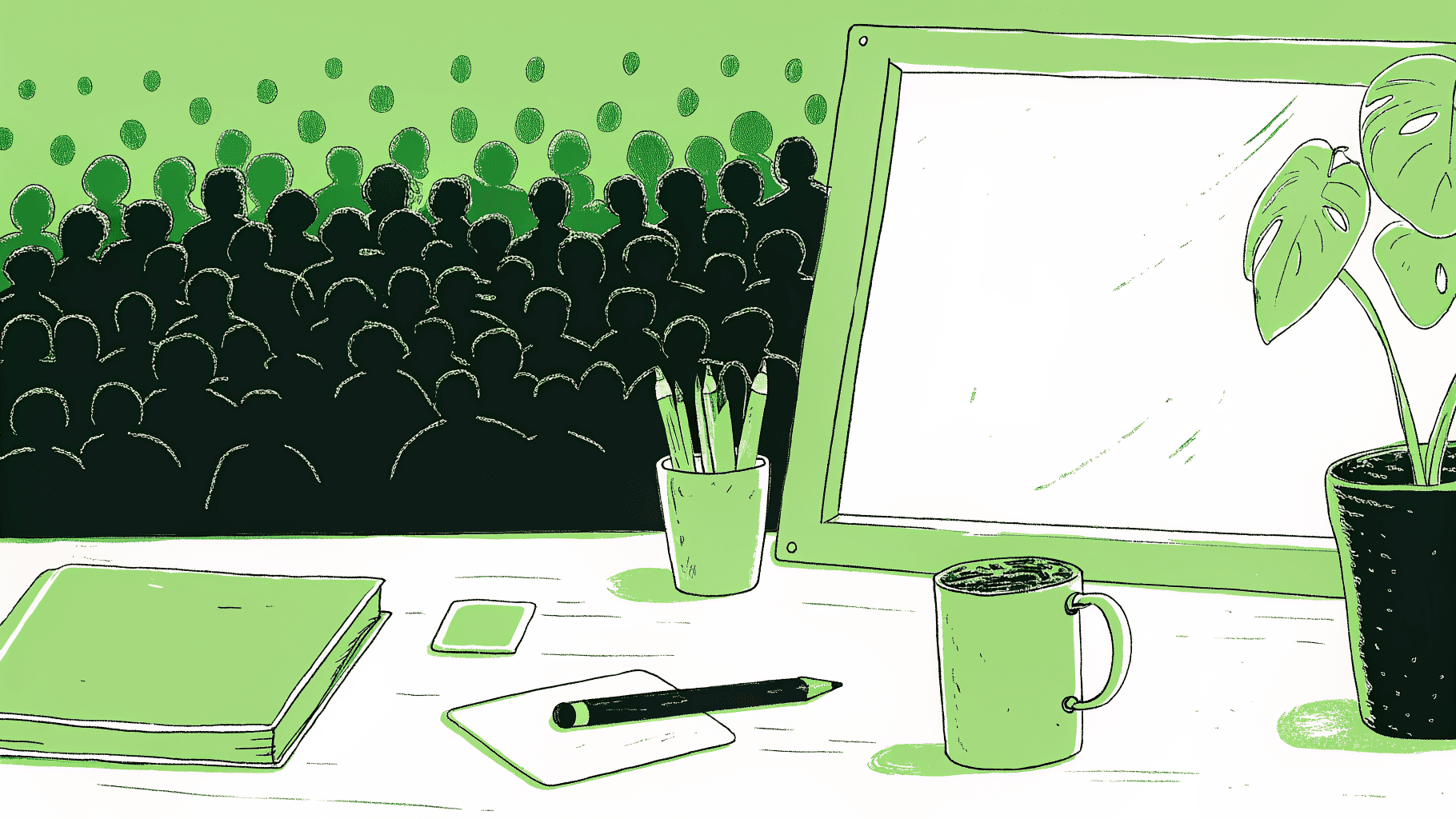 Tiny glowing student silhouettes stand out from a massive crowd of applicants