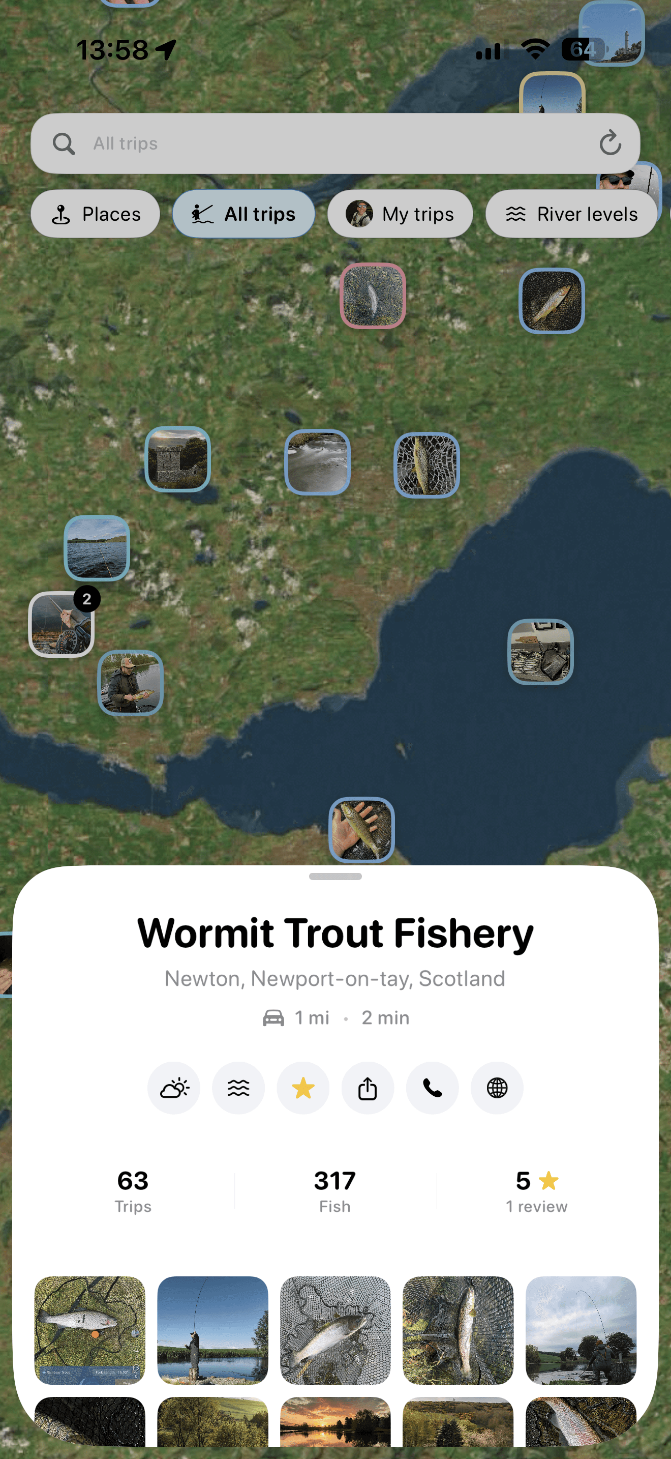 Fishable trip map screen
