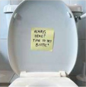 Biotic static ad: sticky note on a toilet seat