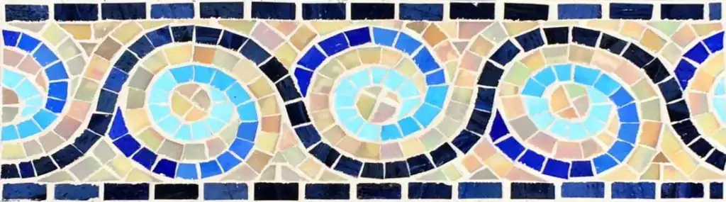 Guilloche Spiral mosaic border, Sand and blue, hand-cut — reference H-31, Mosaiclegs Art Studio