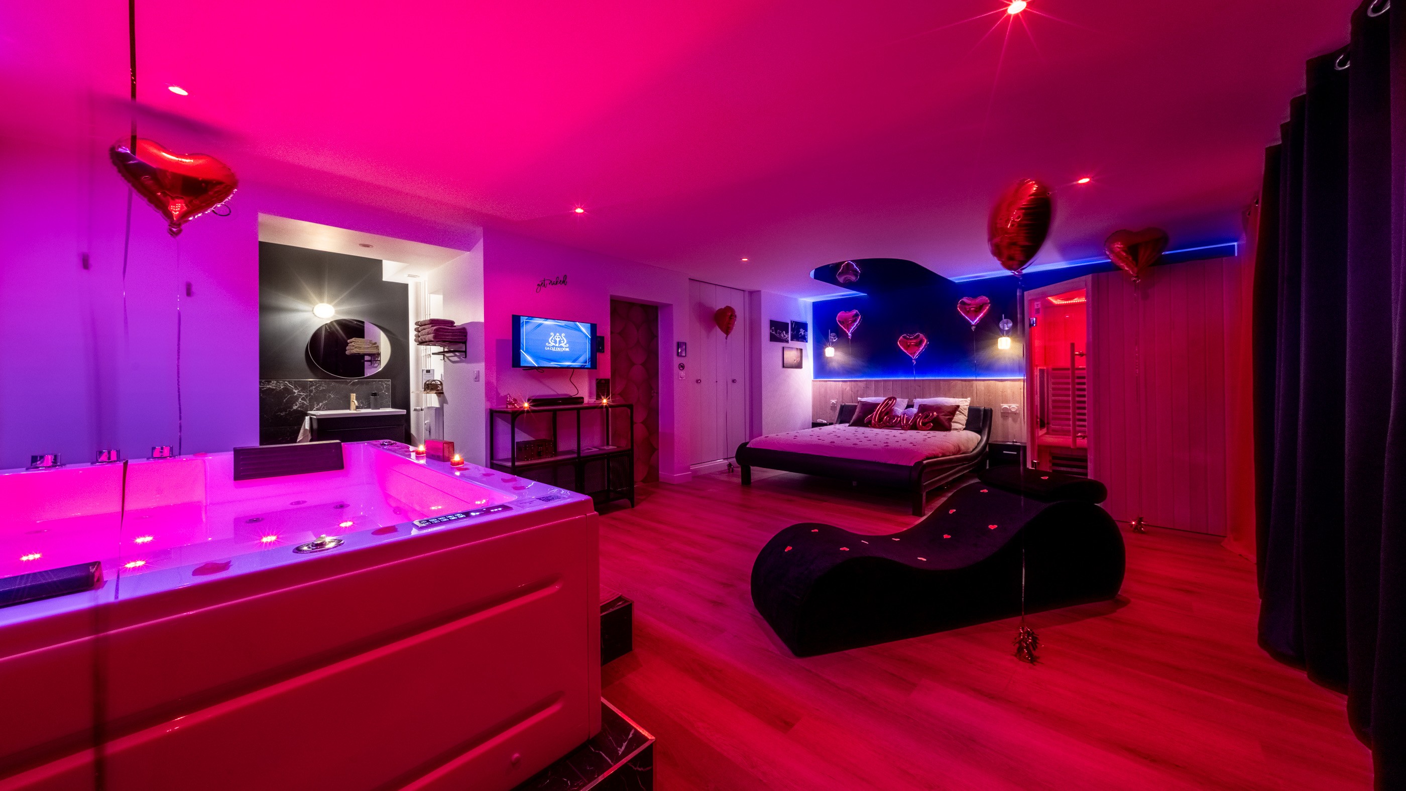 Tower emerging from clouds at sunset