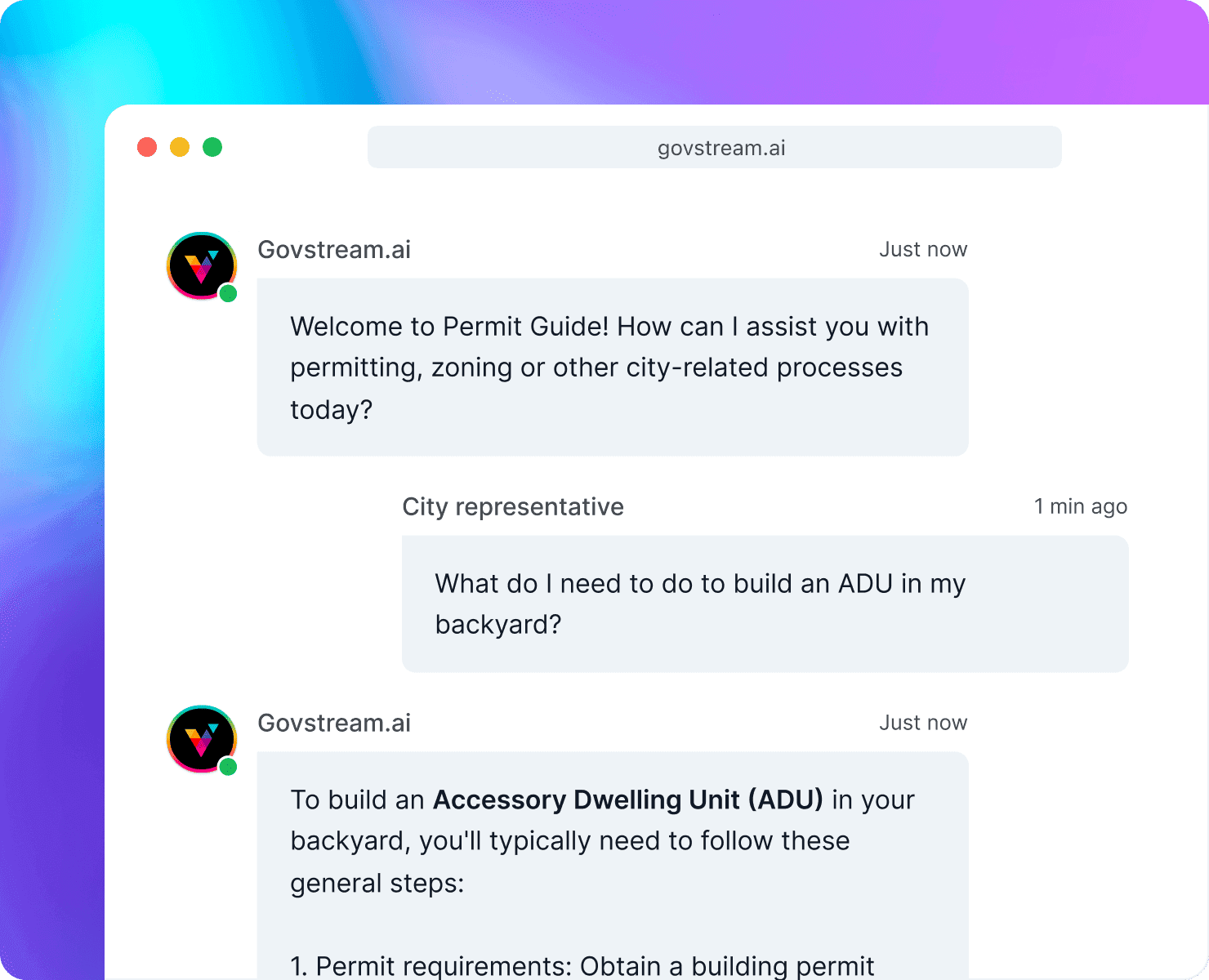 GovStream AI chat window