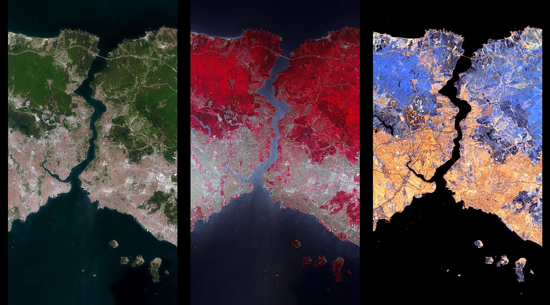 First hyperspectral images from EnMAP environmental satellite showing Istanbul and the Bosporus, with Europe (west) and Asia (east) visible. Credit: Deutsche Raumfahrtagentur (DLR_SpaceAgency)