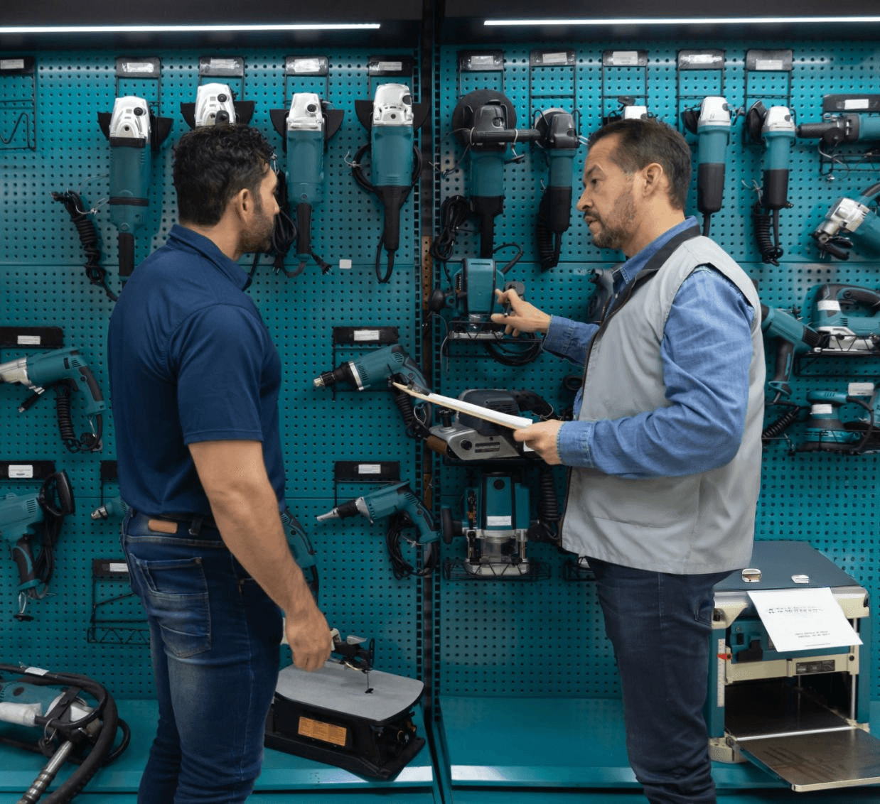 Salesman helping customer