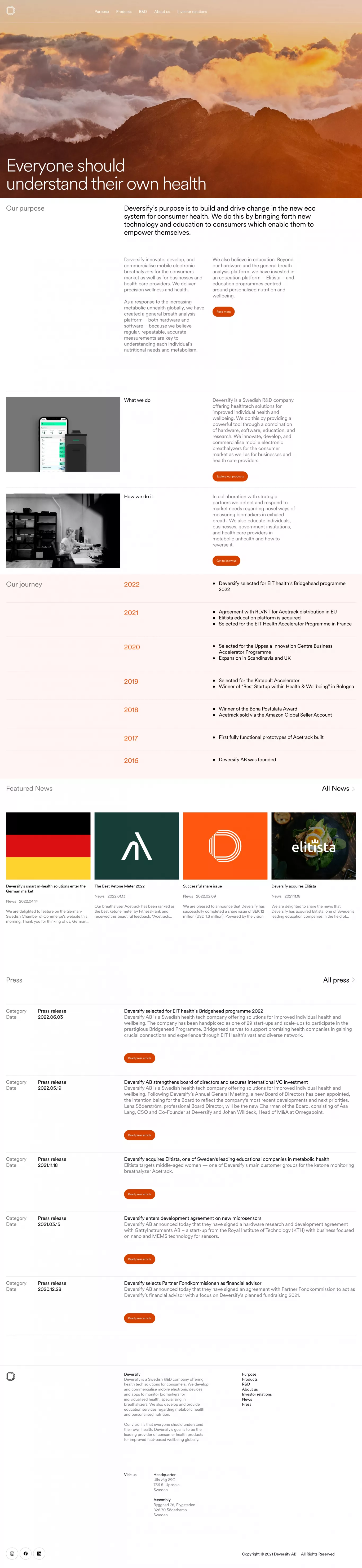 Deversify – Everyone should understand t portfolio page screenshot showcasing Health & Fitness and Medical design