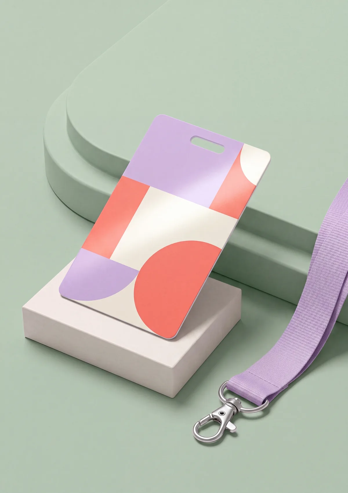 PVC badge with geometric design and custom lanyard