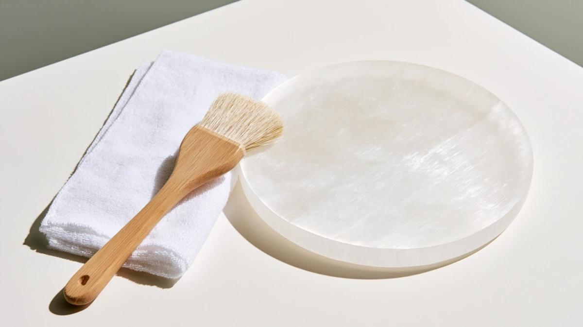 Selenite charging plate with soft brush and microfiber cloth