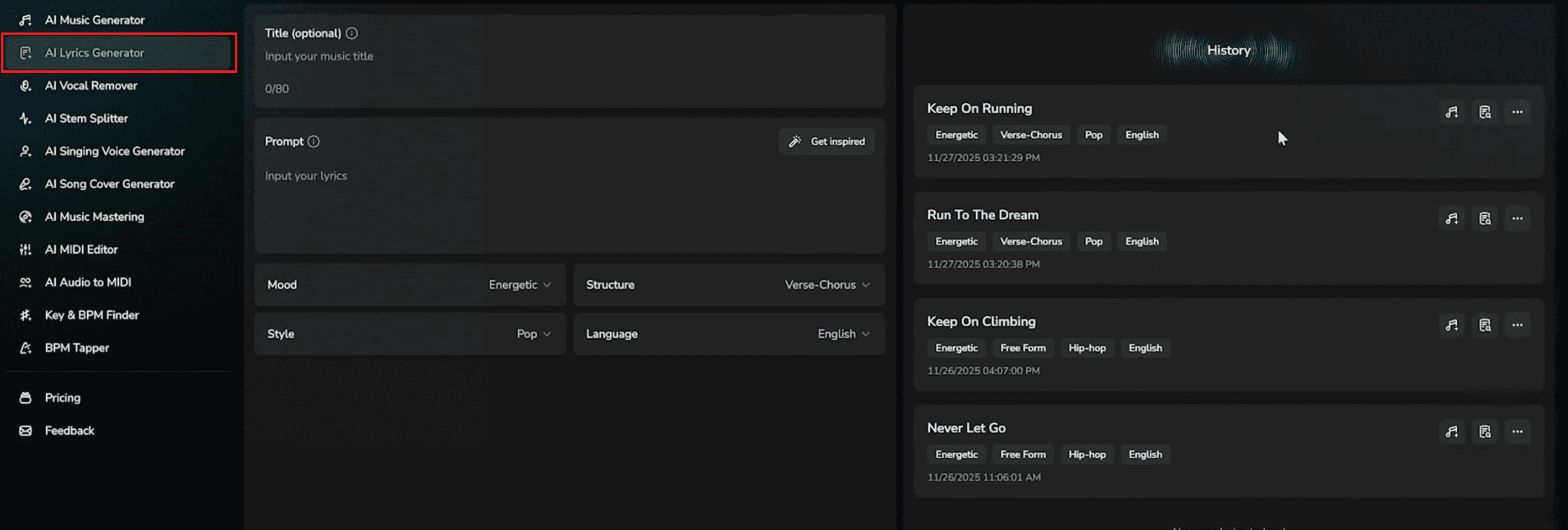 ai lyrics generator - use this lyrics t ogenerate ai music