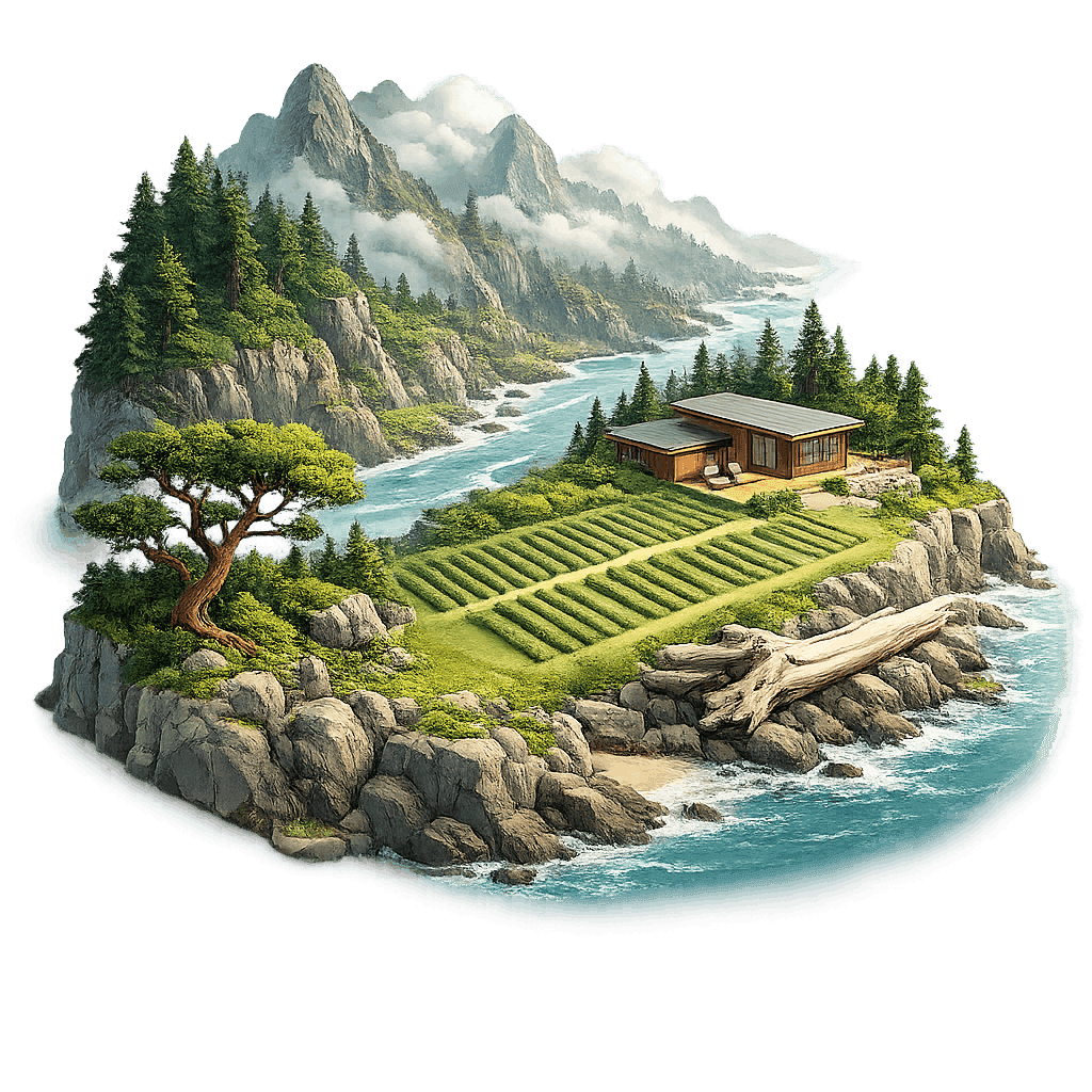 Artistic illustration of the Vancouver Island, BC wine region.