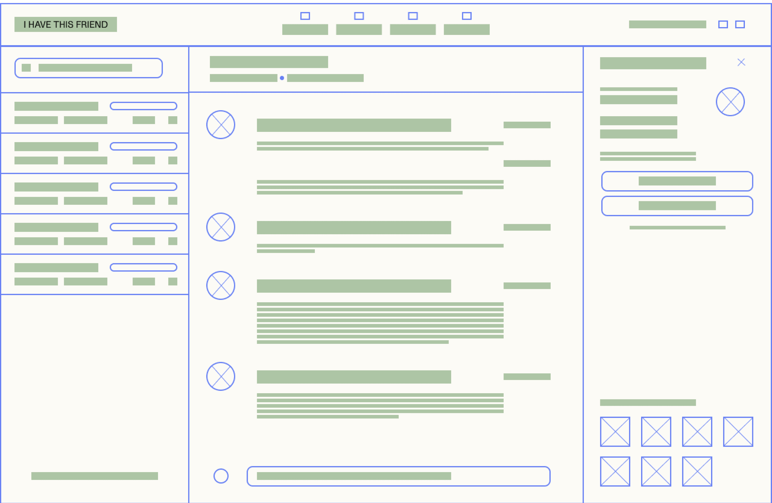 message dashboard low fidelity wireframe