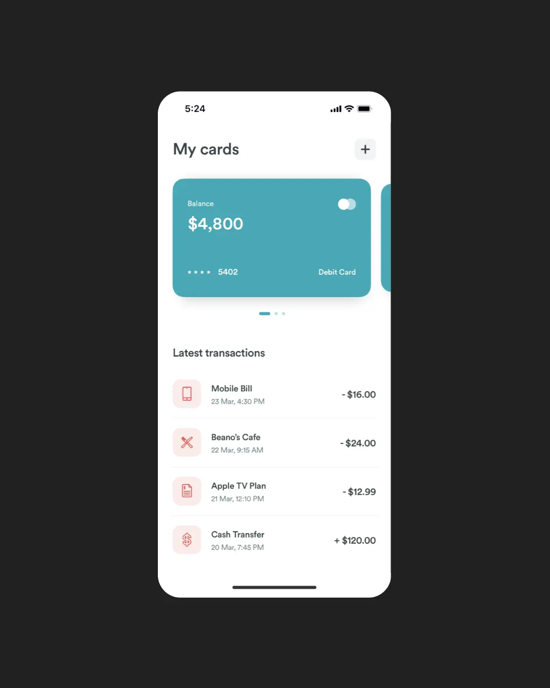 A screenshot of cashless home screen