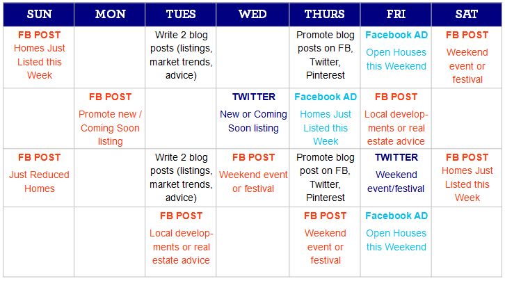 real estate prospecting social calendar example