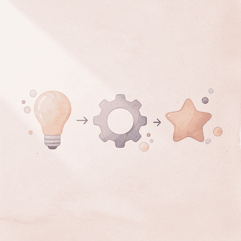 Three icons showing progression from test score to strategy to success