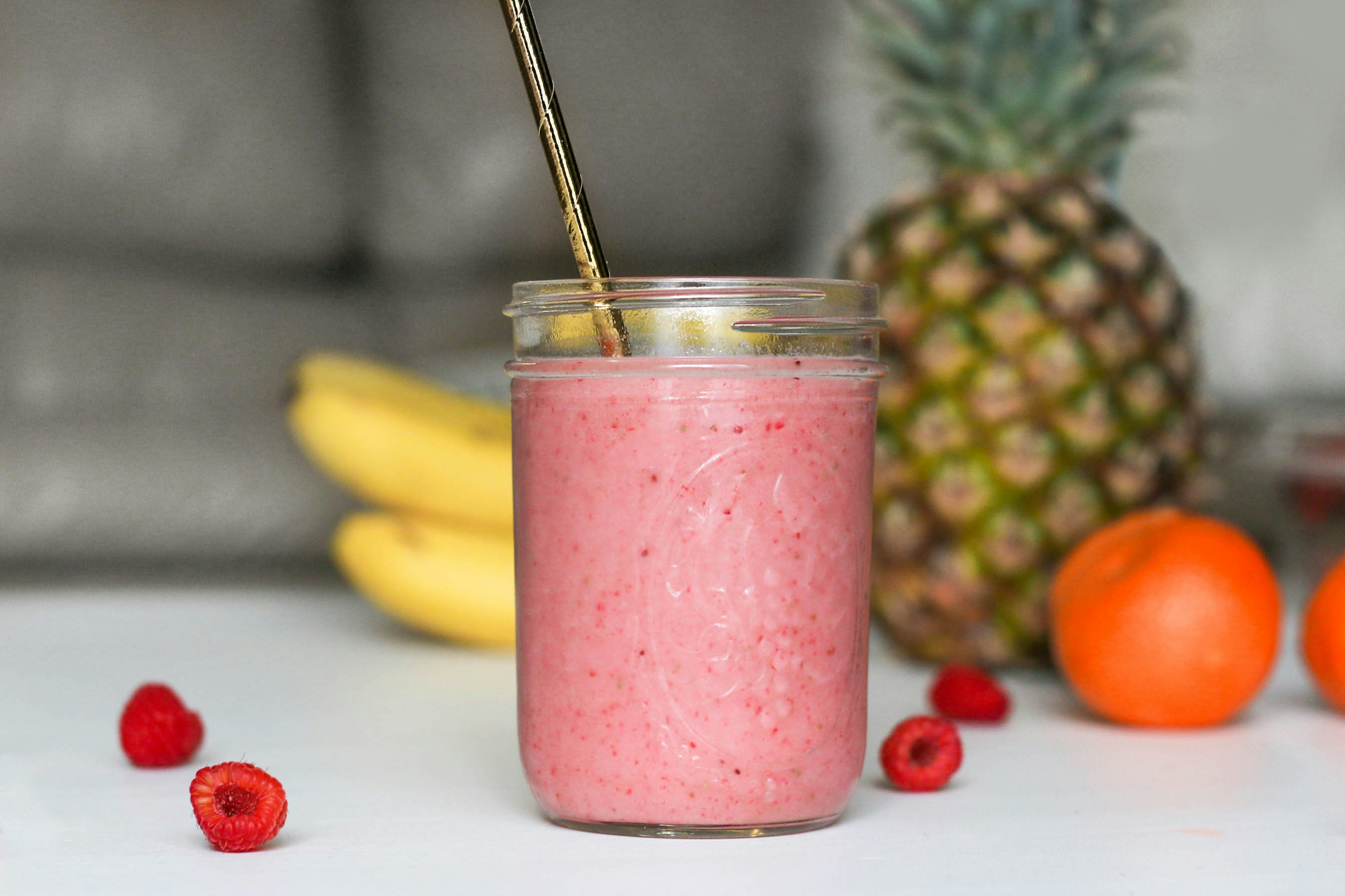 a cup of smoothie fruits