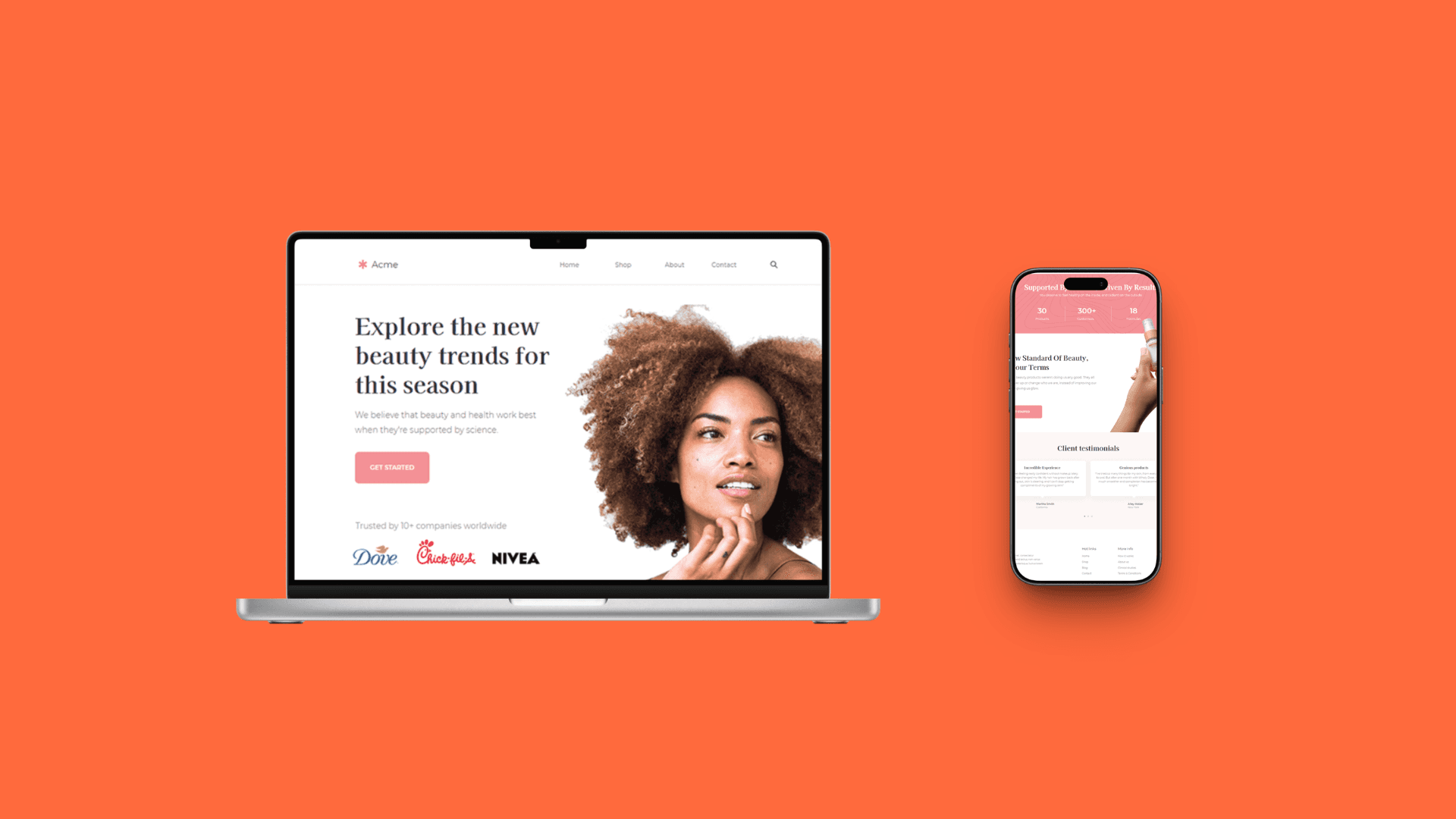 Stainless steel water bottle on orange background