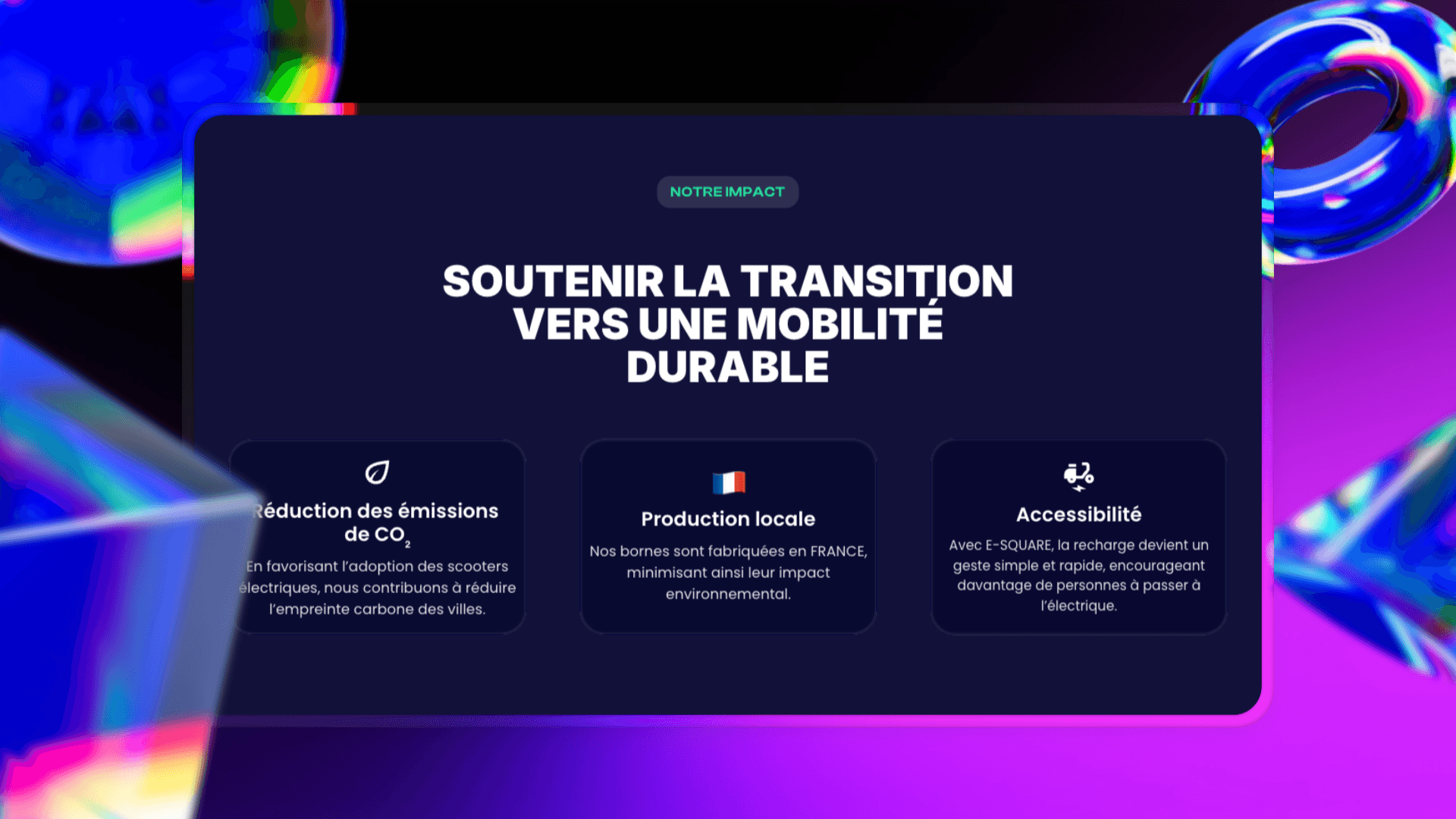 Interface web E-Square mettant en avant les fonctionnalités principales