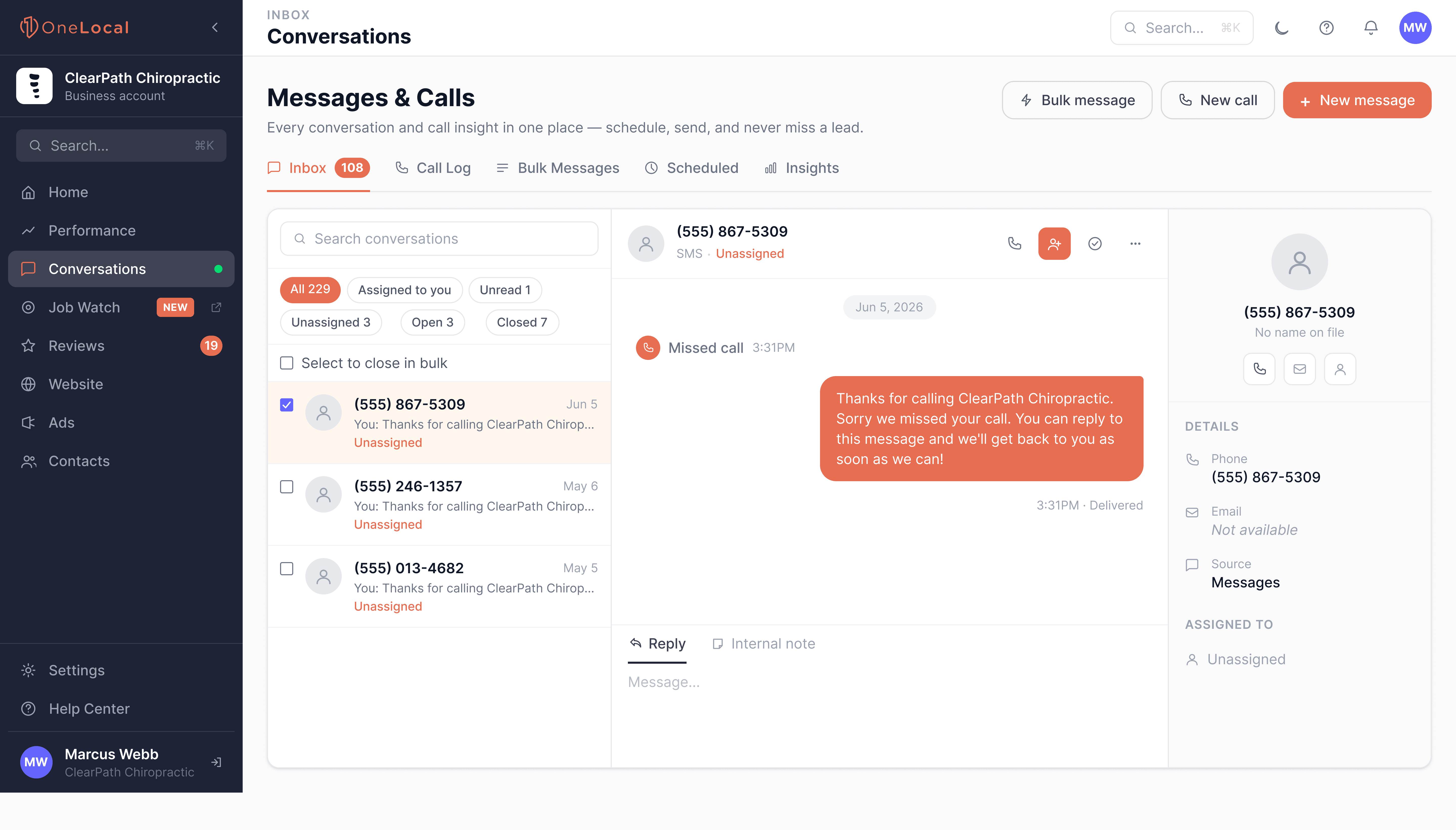 Cleaning business owner using automated call and text response software to capture more customer leads