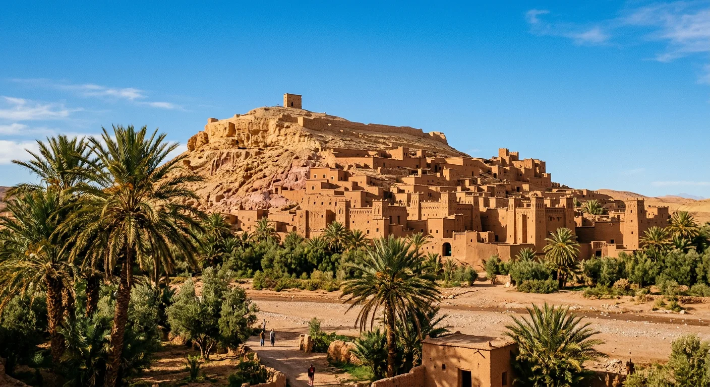 Kasbah traditionnelle et oasis sur la route de Ouarzazate