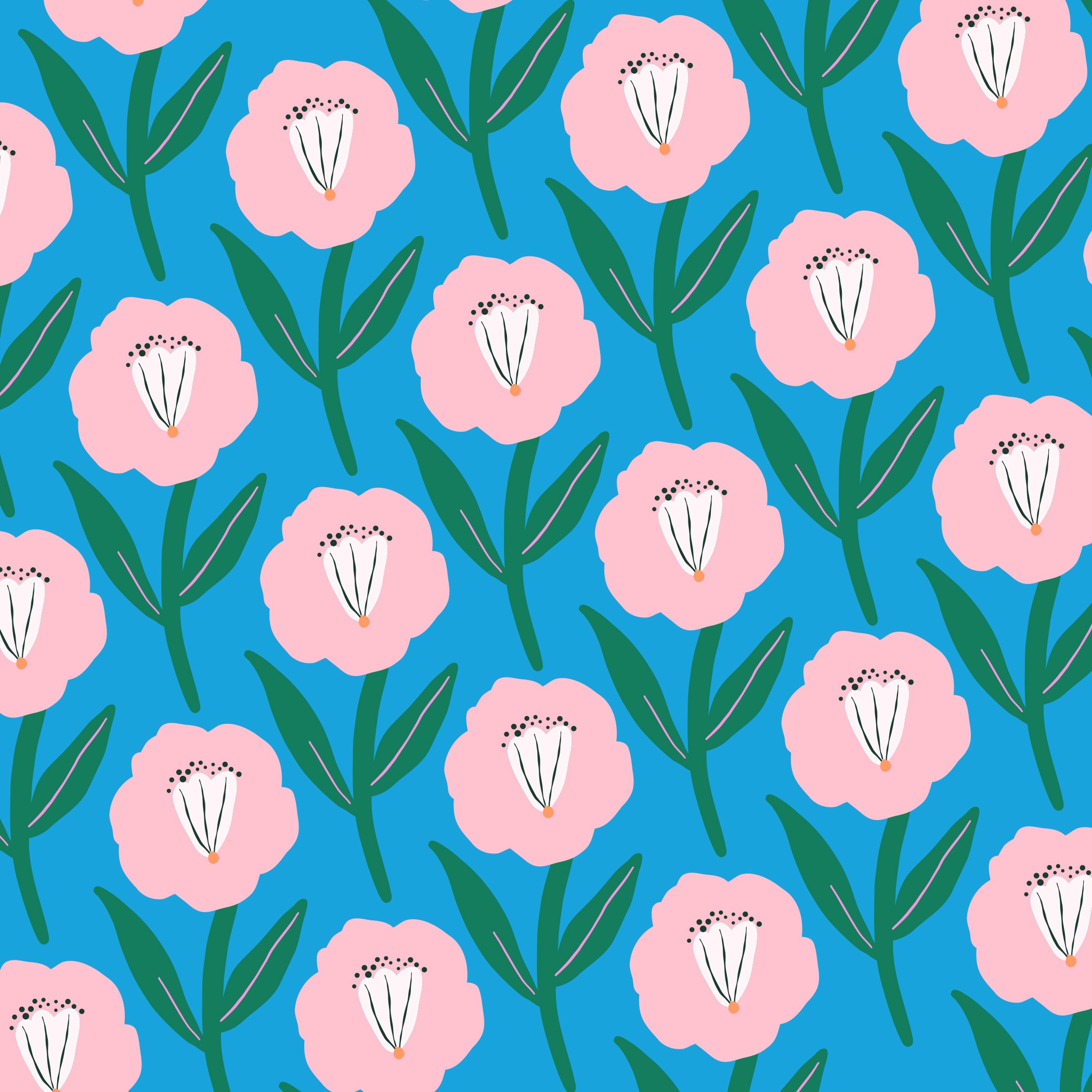 Pink flowers blue background